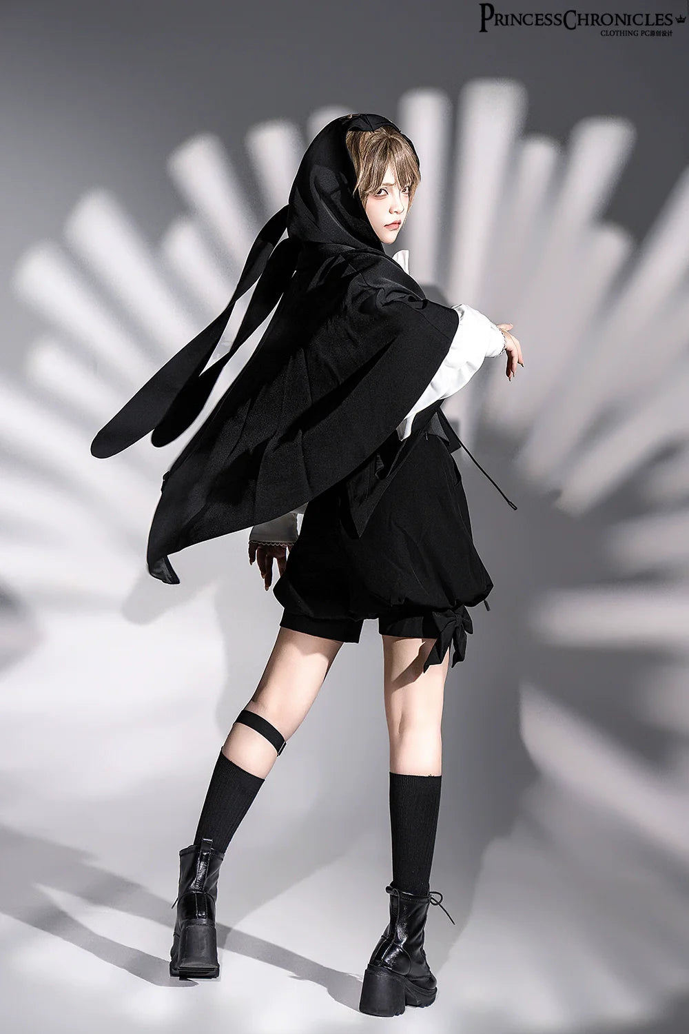 Princess Chronicles~Rabbit Feather~Black Ouji Lolita Vest Shorts Suit Prince Cloak Set
