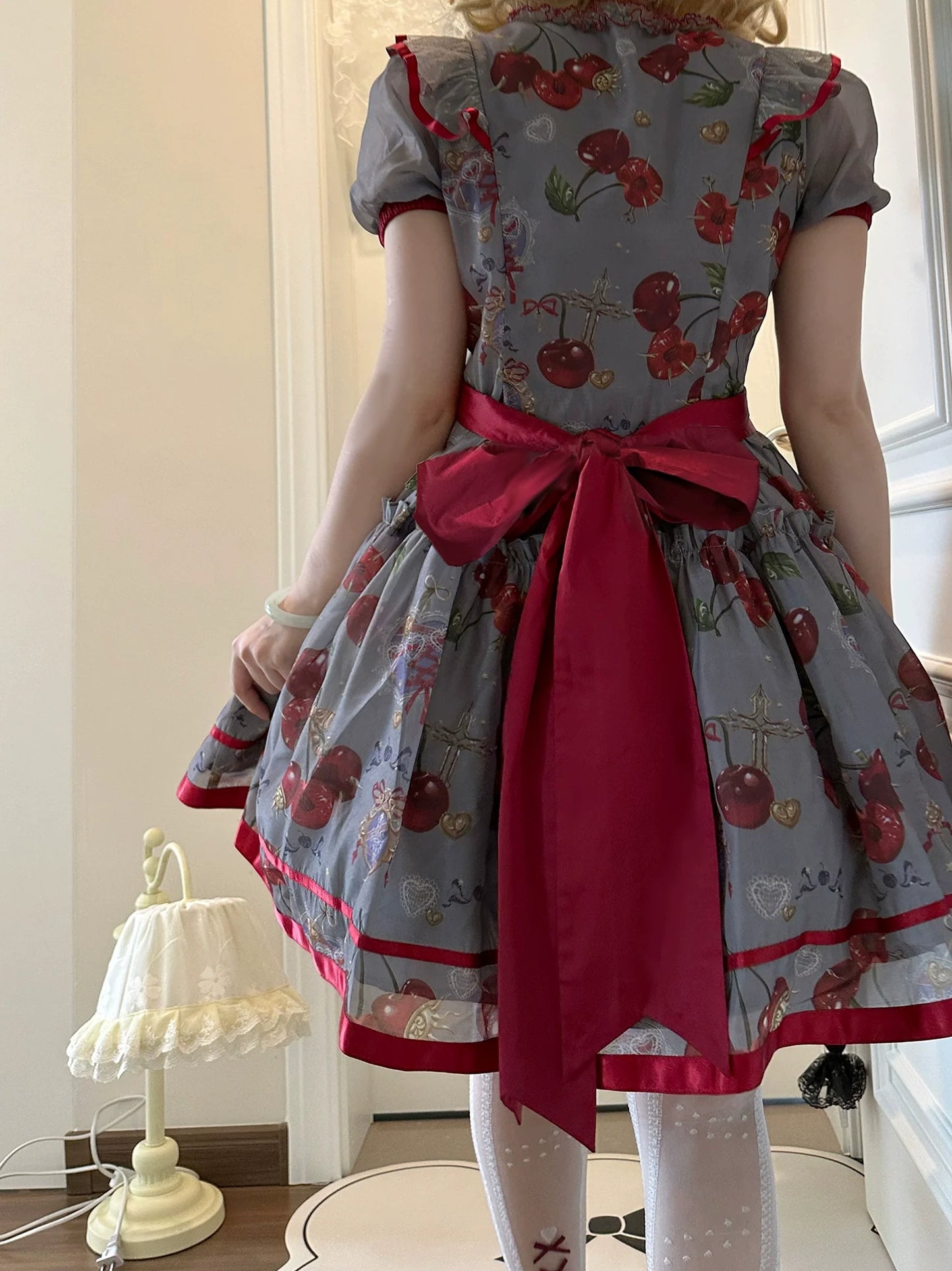 (Buy for me)Gloaming~Sweet Lolita Cherry print Short Sleeve OP and SK Set