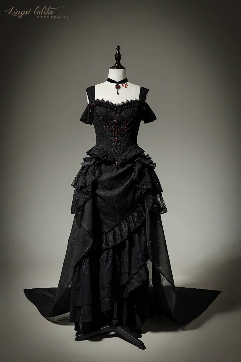 Lingxi Lolita~Lord of the Night~Gothic Lolita Skirt Suit Mermaid Skirt and Fishbone Bodice
