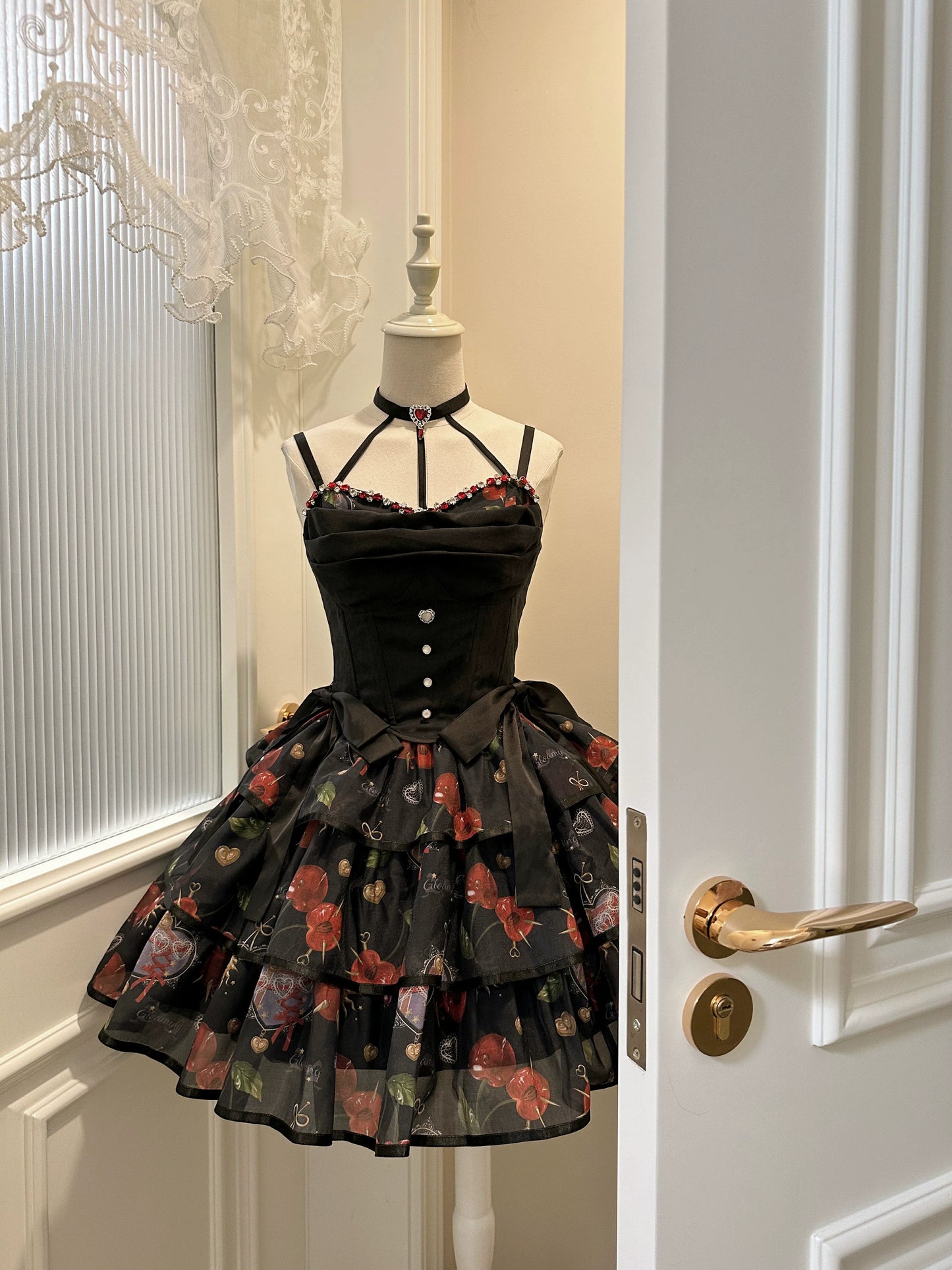(Buy for me)Gloaming~Sweet Lolita Cherry print Short Sleeve OP and SK Set