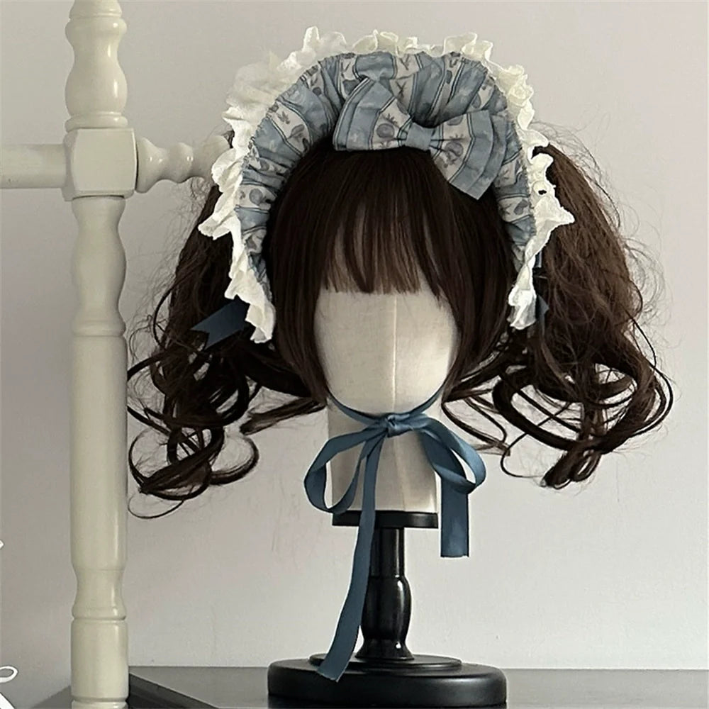 Babyblue~Animal Dinner Handle~Sweet Doll Lolita Headband BNT Bow Trailing Clips