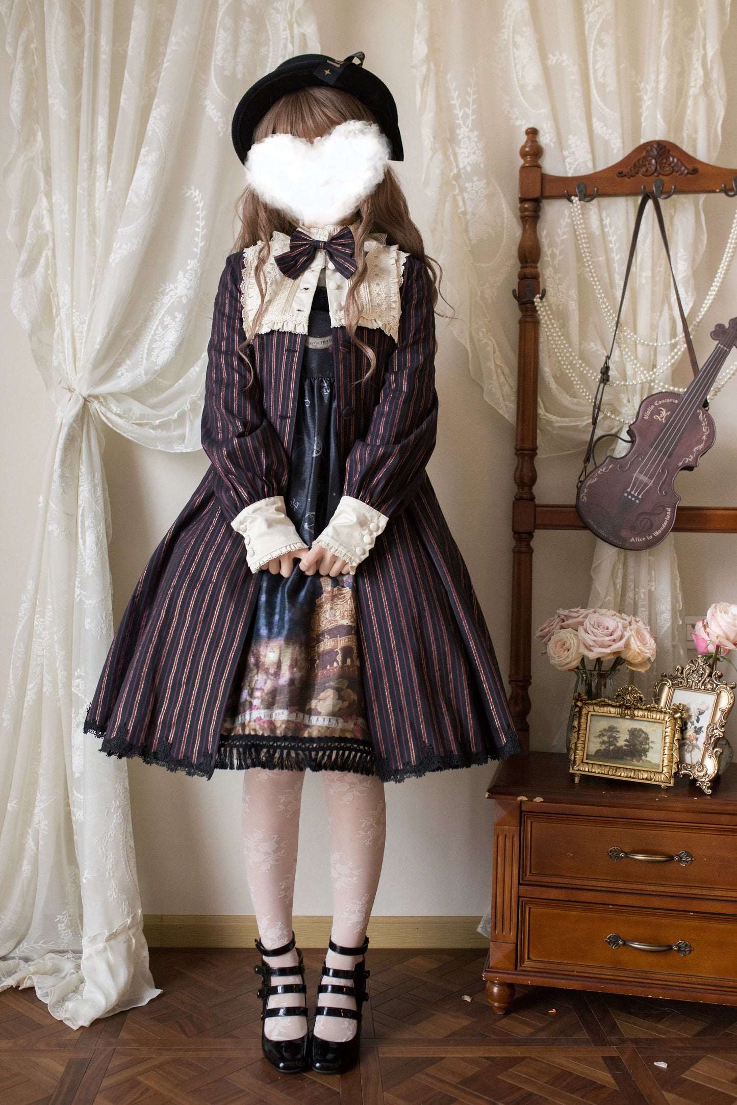 Strawberry Witch~Daily Lolita Coat Sherlock Style Lolita Coat Striped OP