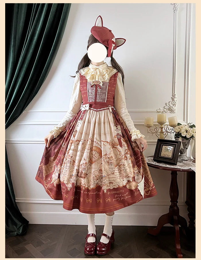 Alice Girl~Fox Band~Printed Sweet Lolita JSK Dress Square Neckline Daily Dress