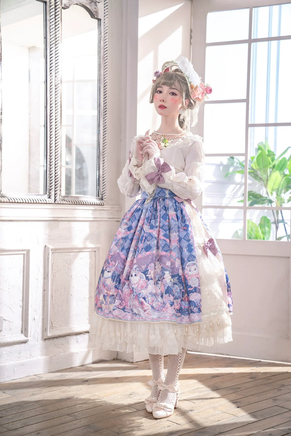 Miss Point~Elizabeth Meow~Classic Lolita Blouse Lotus Root Sleeve Lolita Shirt