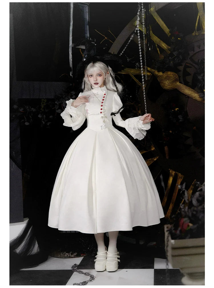 With PUJI~Enigmatic Night Poem~Halloween Gothic Lolita Fishbone Bustier Dress Embroidered Coat