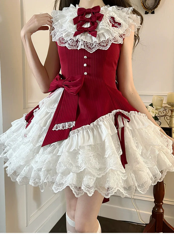 Alice Girl~Arrogant Miss~Sweet Lolita Jumper Dress with Tiered Lace Dress