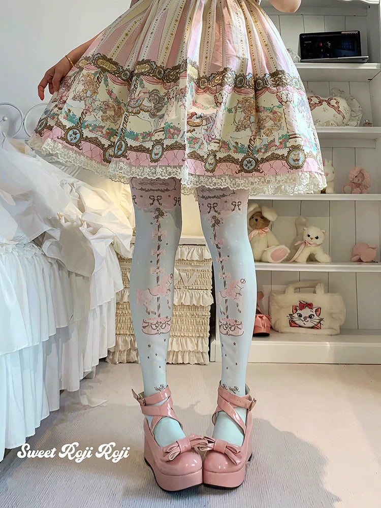 Roji Roji~Sweet Lolita Tights Velvet Printed Lolita Pantyhose