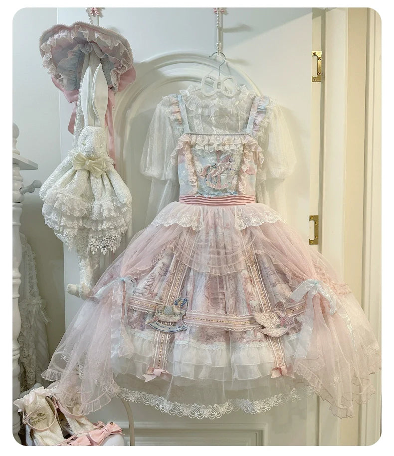 Urtto~Pegasus Park~Sweet Lolita JSK Dress Dual Color Princess Lolita Dress Set