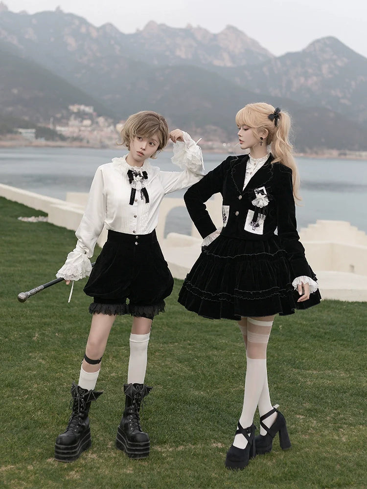 CastleToo~Erosion Heart F-Type~Ouji Lolita Suit Black Velvet Shorts and Skirt
