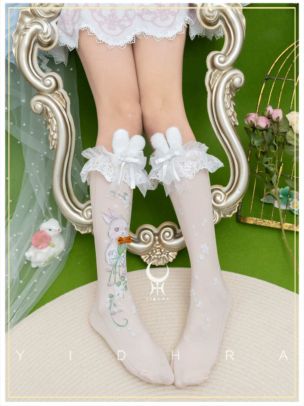 Yidhra~Animal Garden~Kawaii Lolita Calf Socks Cat Rabbit Print Stockings