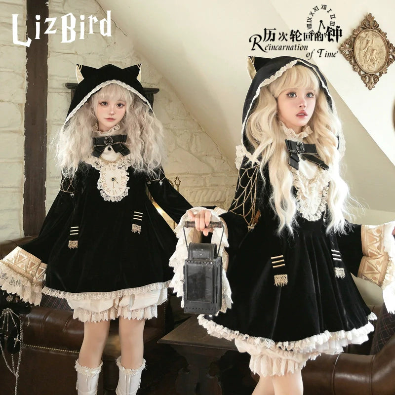LizBird~Reincarnated Clock~Vintage Lolita OP Dress Set Lolita Bloomers