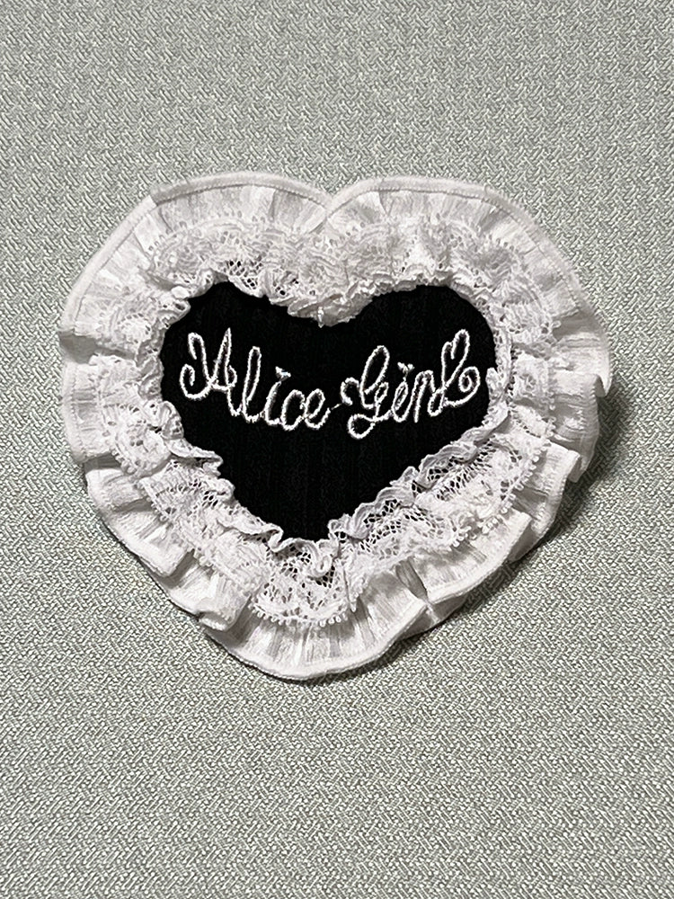 Alice Girl~Arrogant Miss~Heart-Shaped Lolita Brooch with Lace and Embroidery