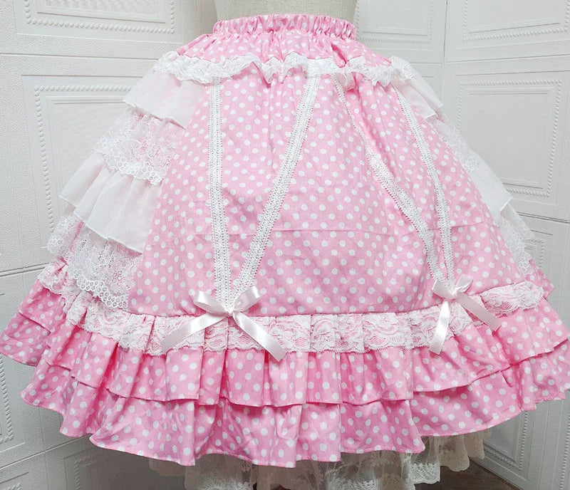 Sweet Angel~Japanese Sweet Lolita Skirt Retro Showa Knee Cake Dress