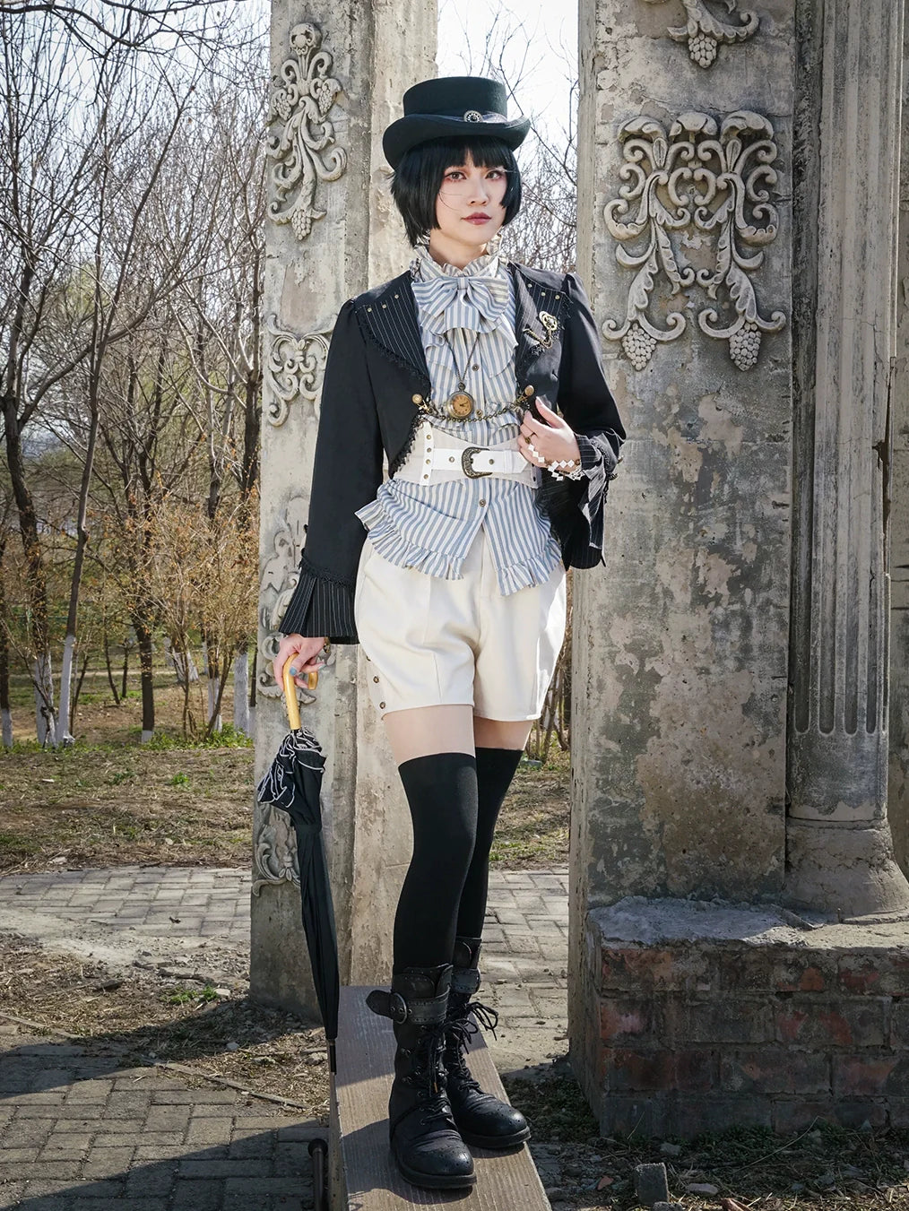 (BFM)Mr. Yi's Steam Continent~Gothic Lolita Cardigan Long Sleeve Black Short Jacket
