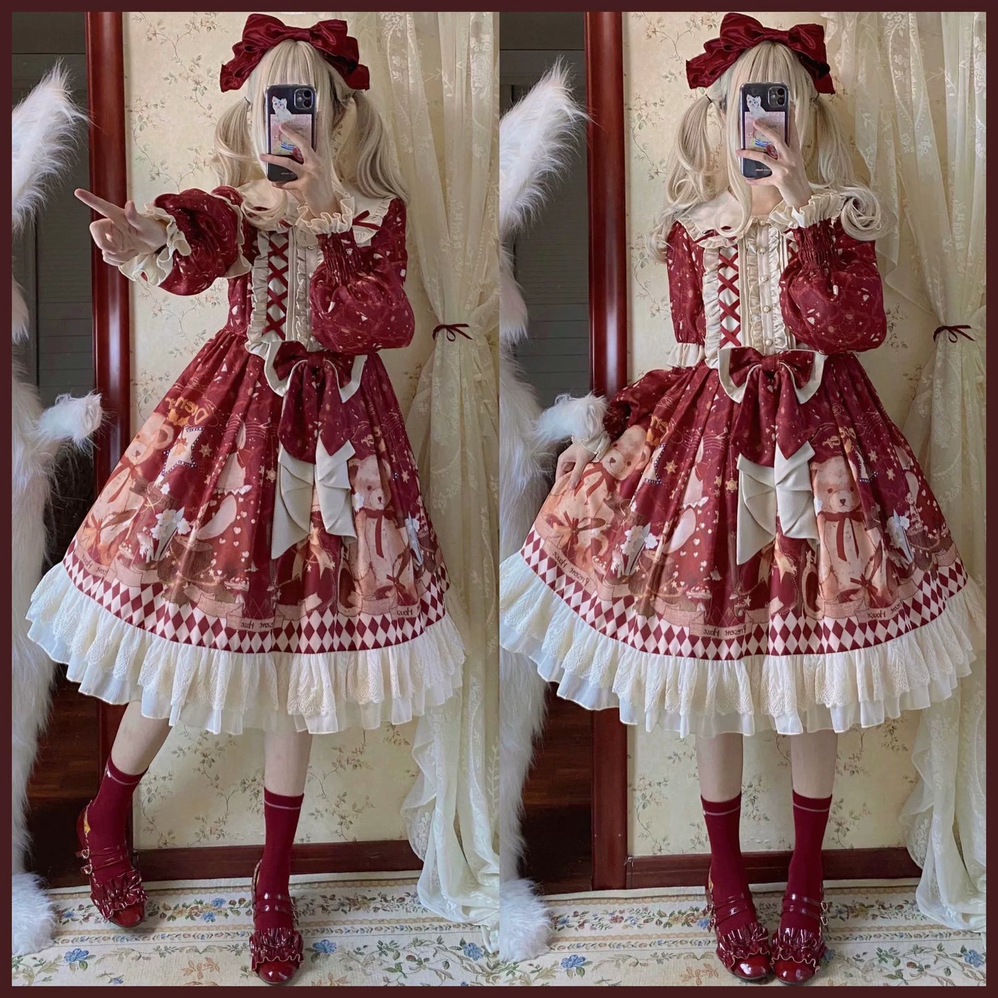 Matutu~Sweet Bear Gift House~Sweet Lolita Suit Christmas Lolita OP and Cape