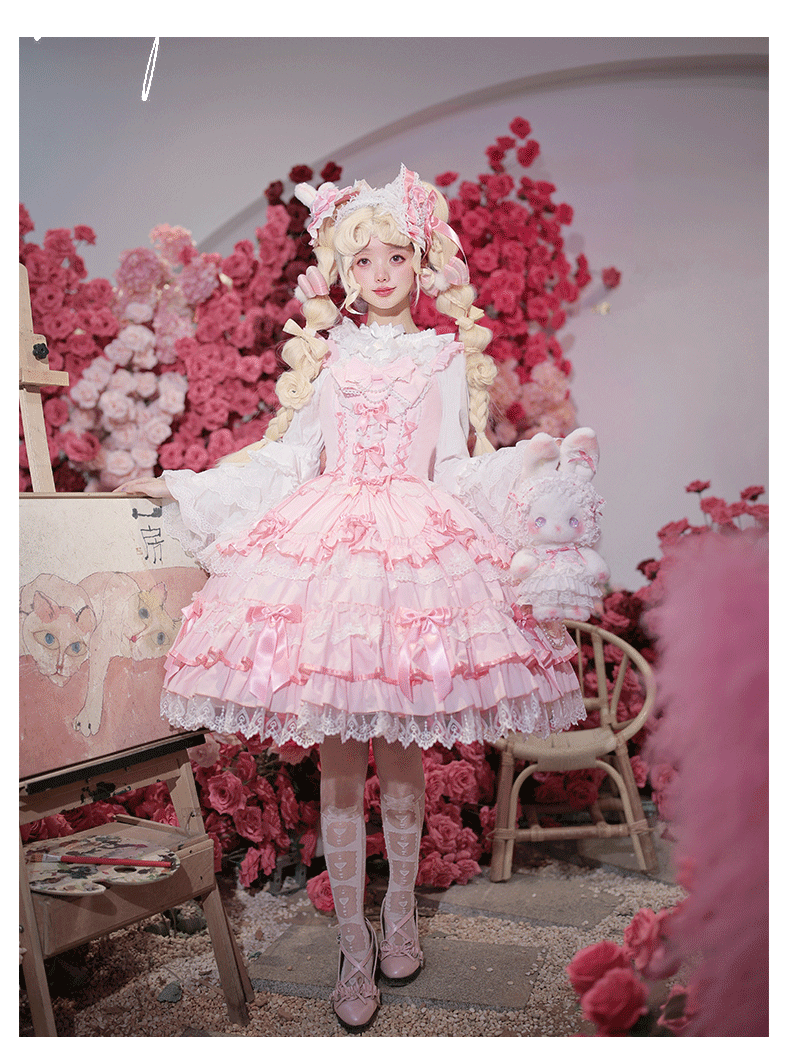 ZhiJinYuan~Love Notebook~Old School Lolita JSK Vintage Doll Tiered Dress
