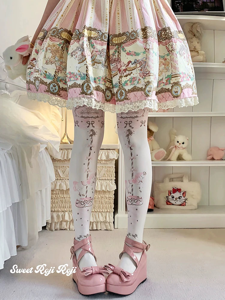 Roji Roji~Sweet Lolita Tights Velvet Printed Lolita Pantyhose