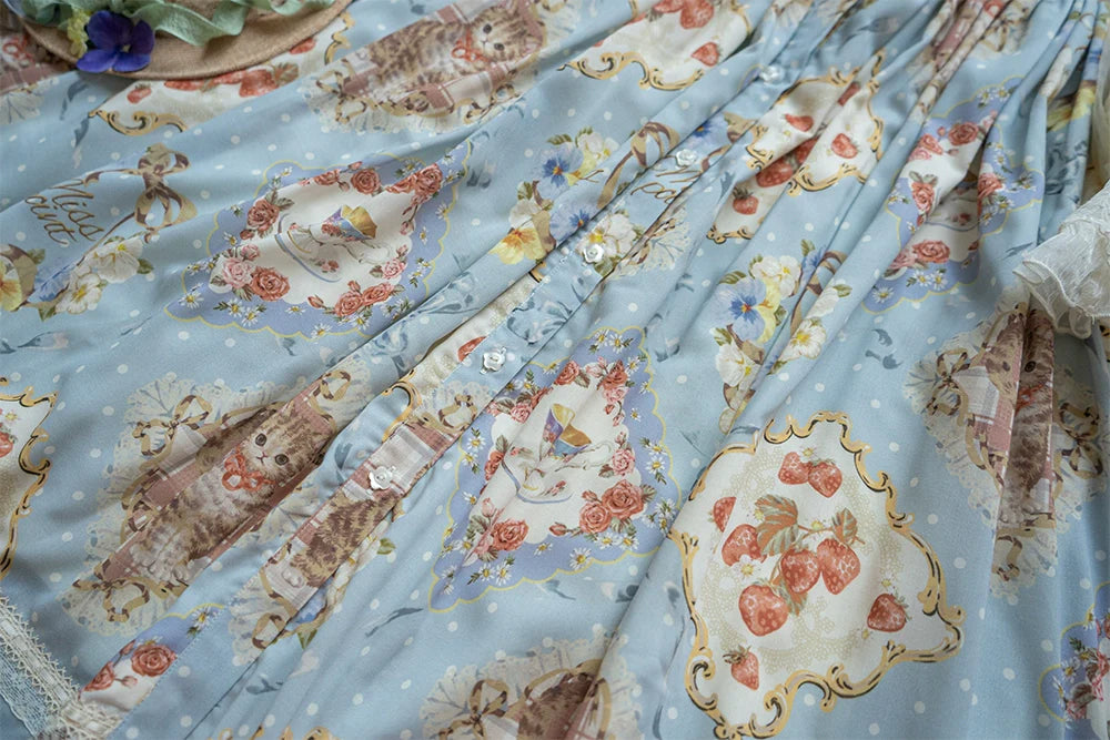 Miss Point~Cat Rose Tea~Sweet Lolita Skirt with Cute Prints Customized Size