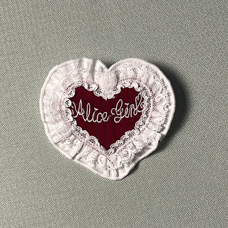 Alice Girl~Arrogant Miss~Heart-Shaped Lolita Brooch with Lace and Embroidery