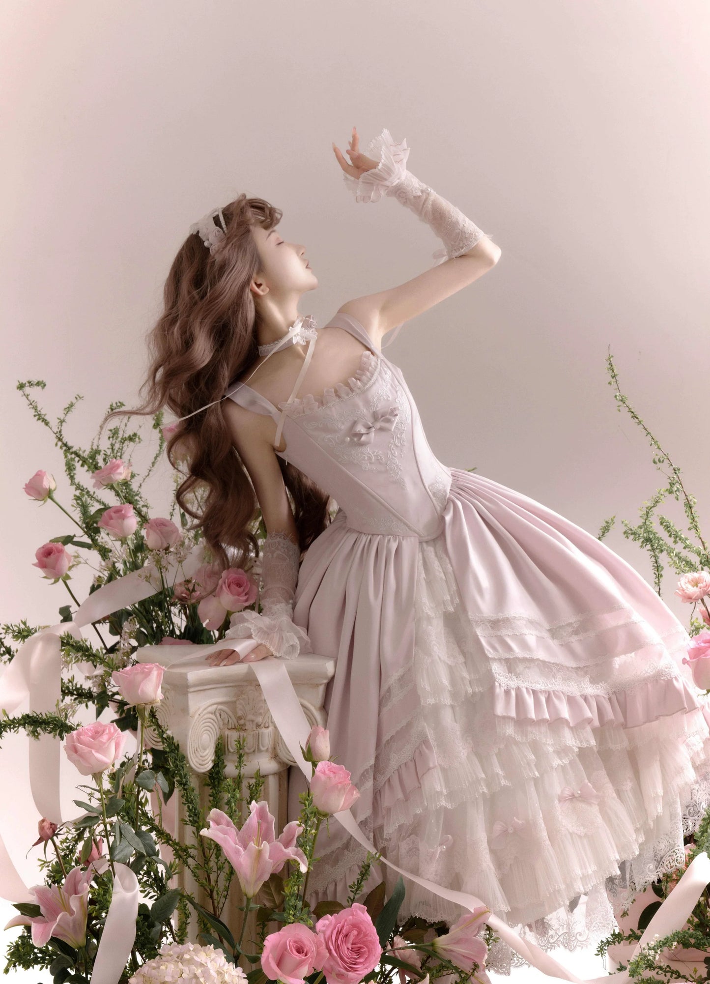Garden Cat~Rose Promise~Classic Lolita JSK Embroidery Jumper Dress Built-in Fishbone
