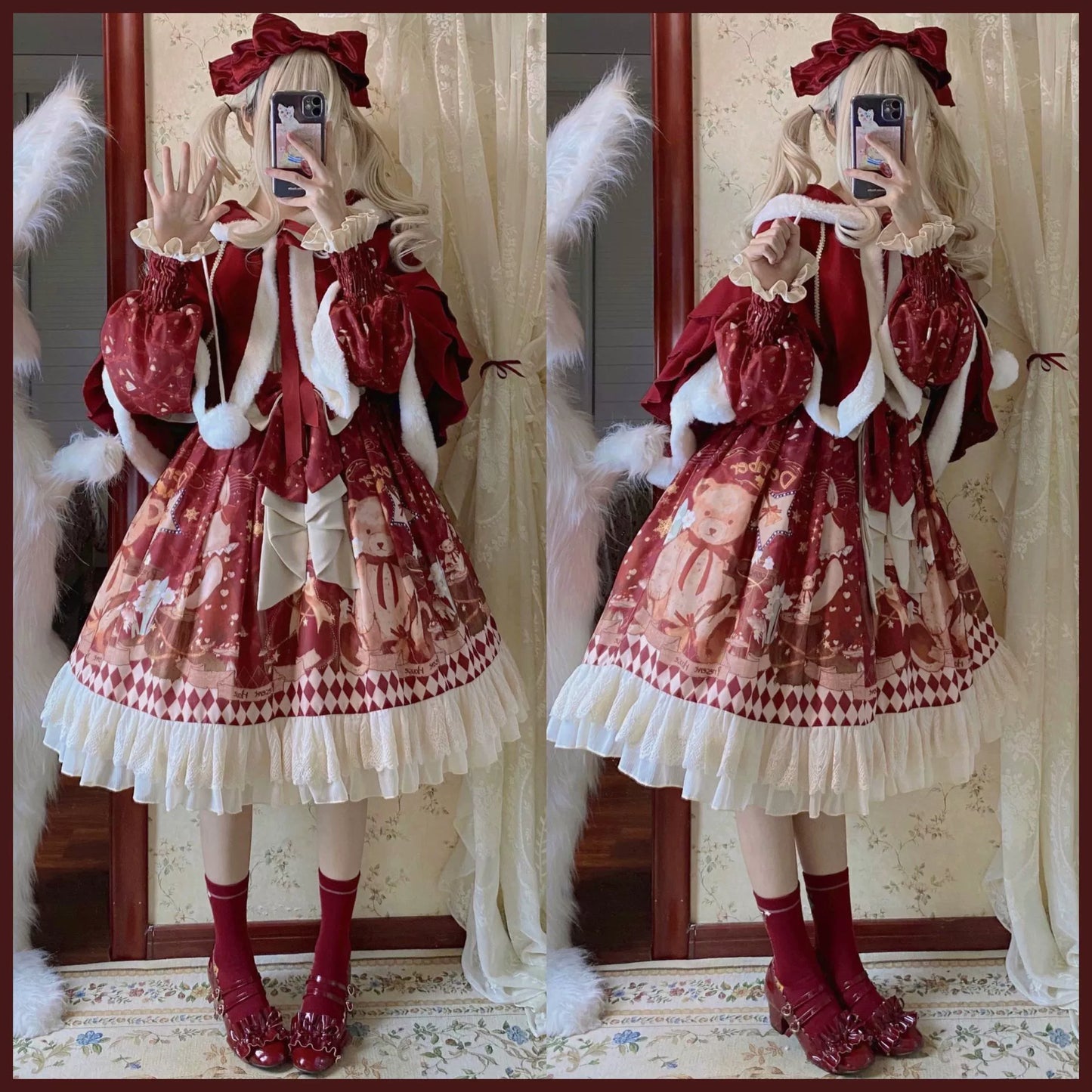 Matutu~Sweet Bear Gift House~Sweet Lolita Suit Christmas Lolita OP and Cape