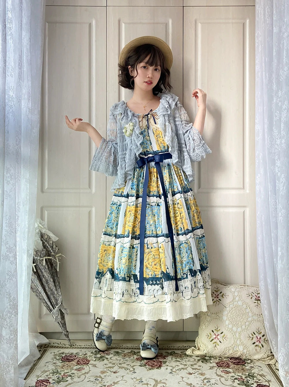 Miss Point~Cat Rose Tea~Sweet Lolita Tulle Cardigan and Long Skirt Overlay