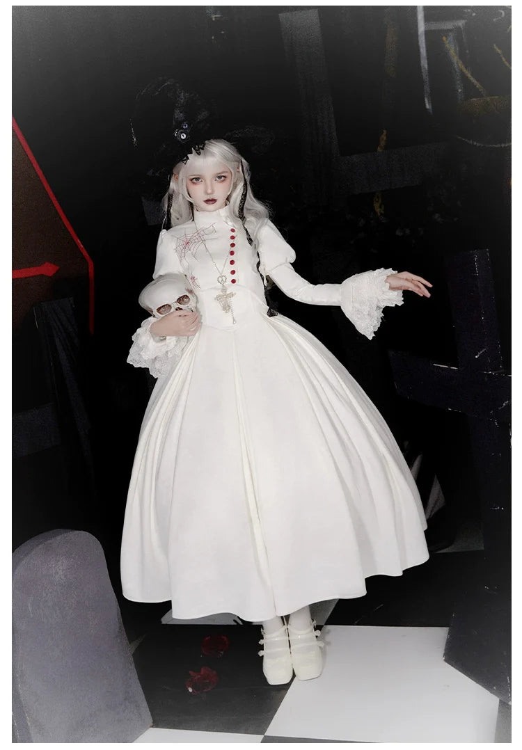 With PUJI~Enigmatic Night Poem~Halloween Gothic Lolita Fishbone Bustier Dress Embroidered Coat