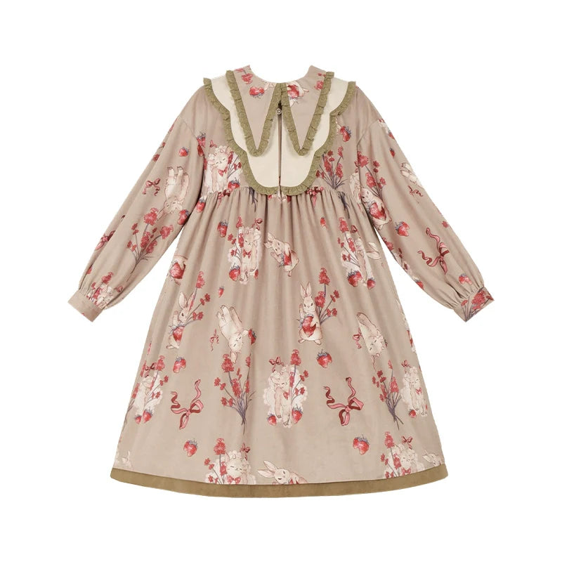 With PUJI~Sheepberry Bunny Air~Sweet Lolita Dress Velvet Print JSK and OP