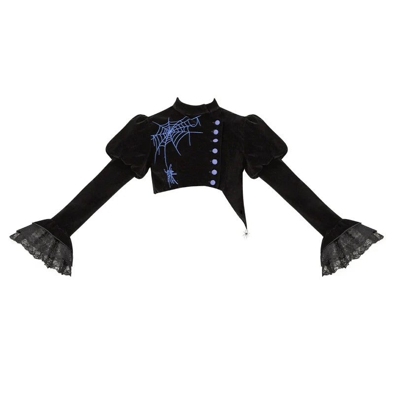 With PUJI~Enigmatic Night Poem~Halloween Gothic Lolita Fishbone Bustier Dress Embroidered Coat