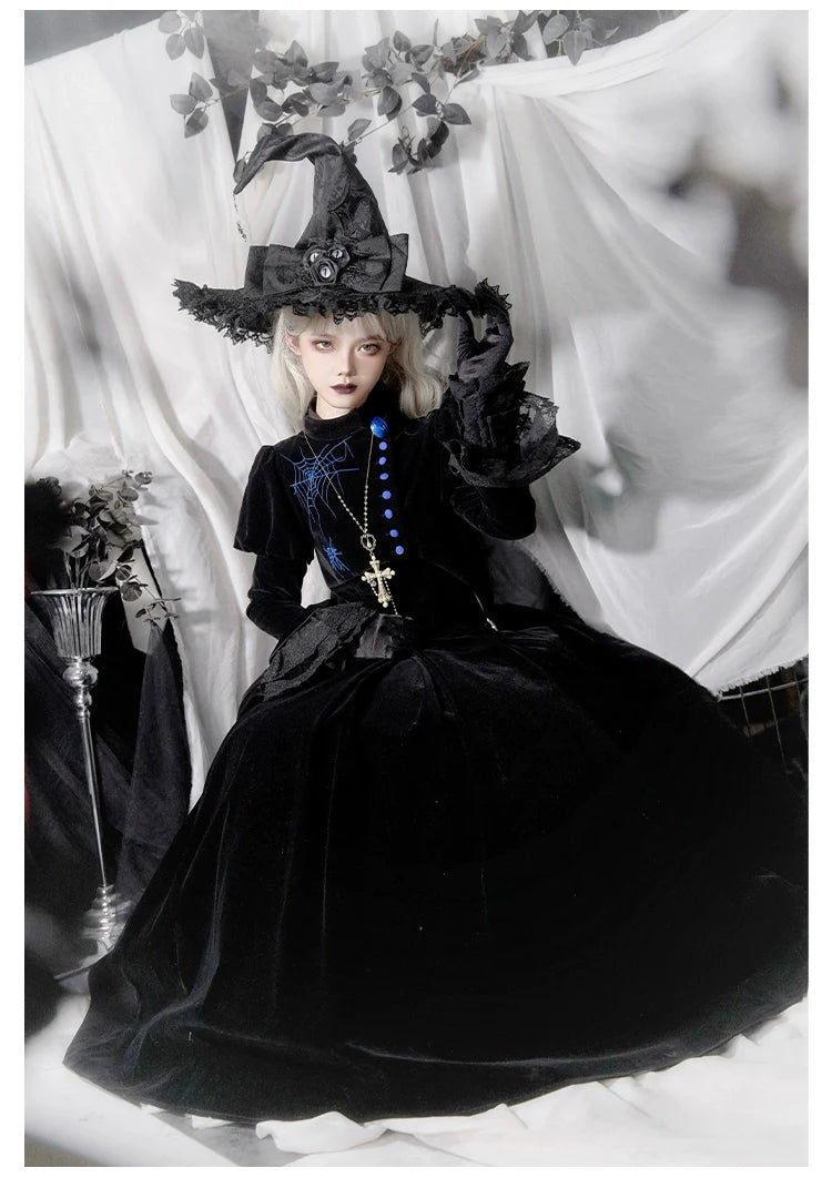 With PUJI~Enigmatic Night Poem~Halloween Gothic Lolita Fishbone Bustier Dress Embroidered Coat