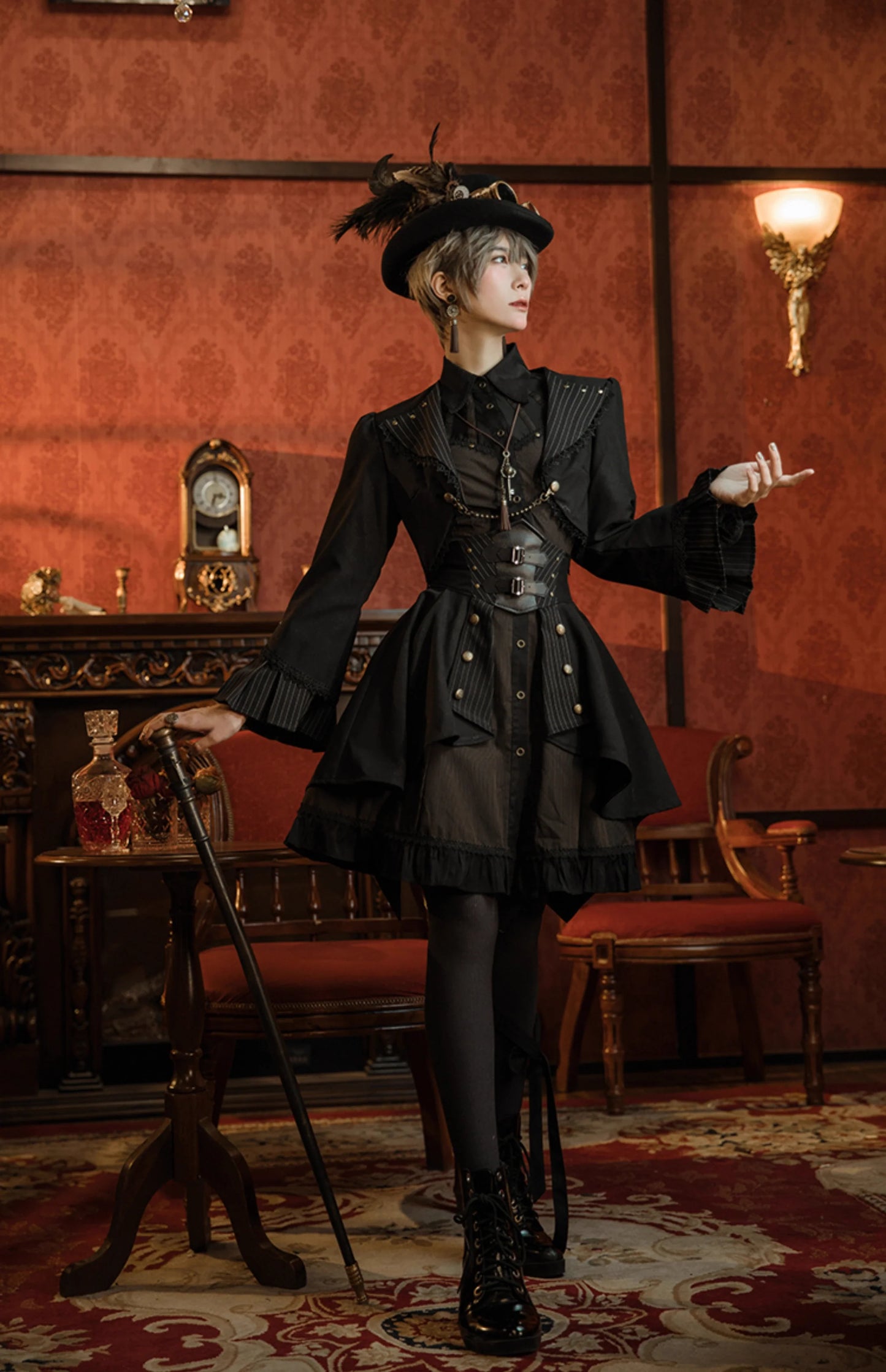 (BFM)Mr. Yi's Steam Continent~Gothic Lolita Cardigan Long Sleeve Black Short Jacket