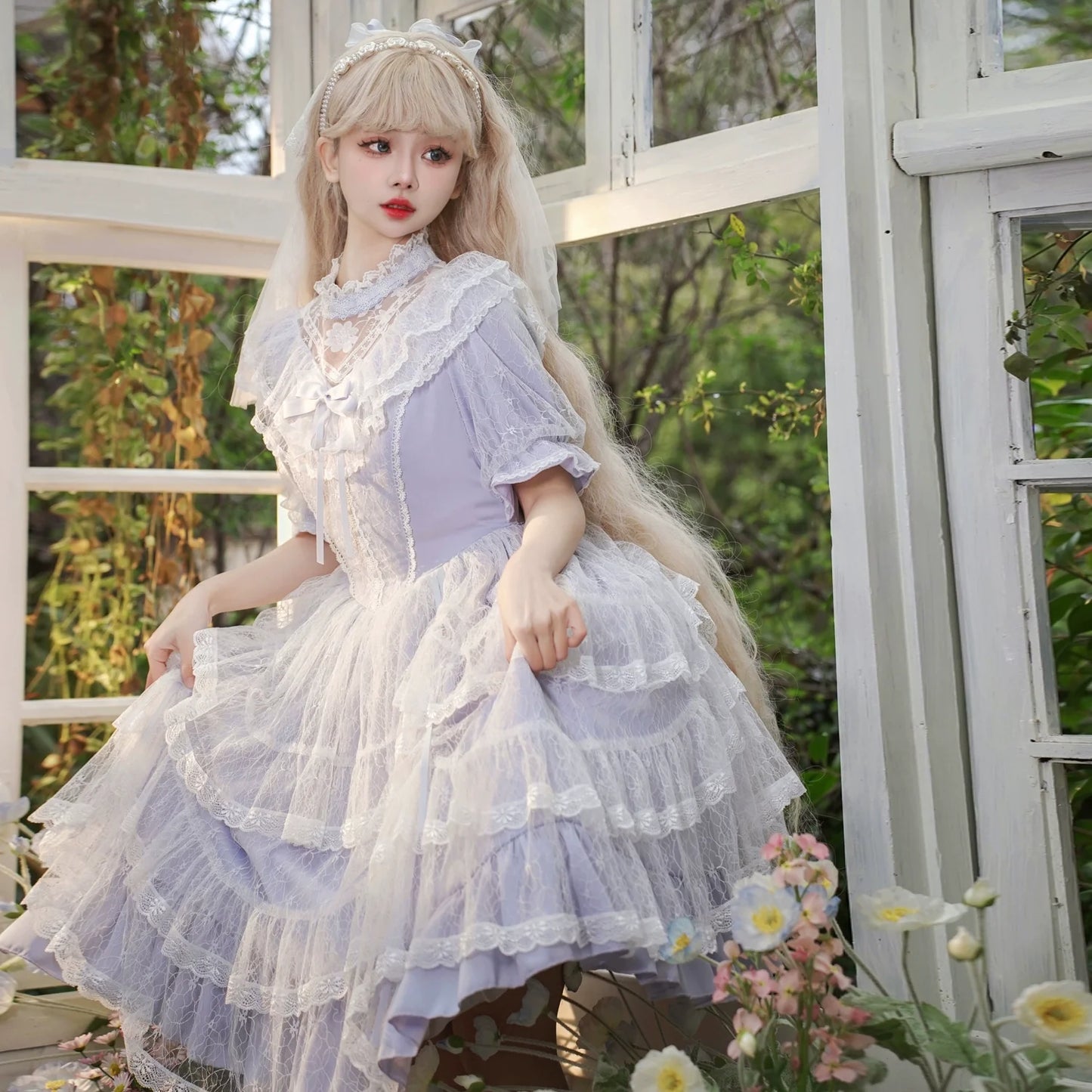 Eieyomi~Iris Love~Classic Lolita OP Princess Lolita Puff Dress and Veil