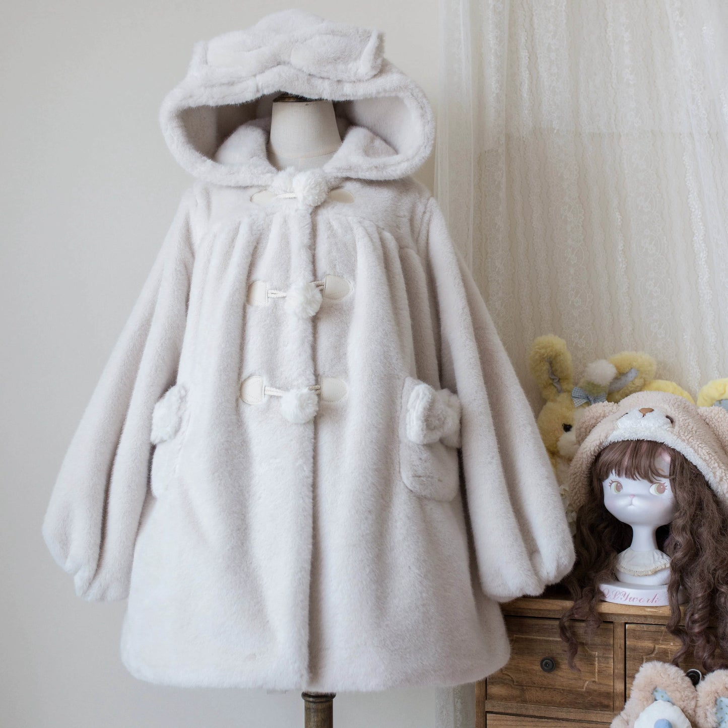 MIST~Cream Cheese~Winter Kawaii Lolita Overcoat Thickened Hooded Loose Outwear
