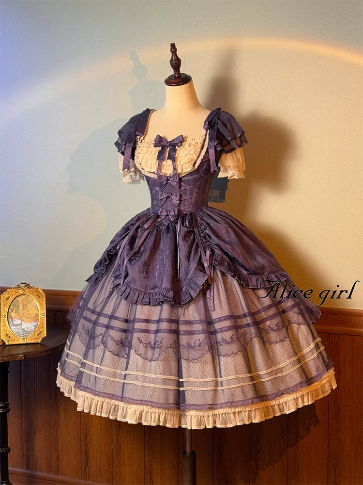 Alice girl~Yesterday Morning Mist~Classic Lolita OP Bust-supporting Tiered Ruffles Lolita Dress