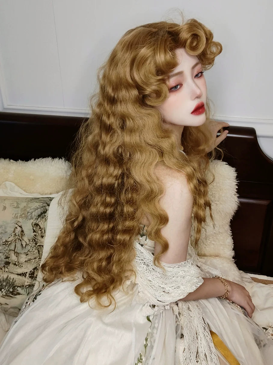 Mabuxi~Princess Diary~Golden Brown Lolita Wig Sheep Curls Long Romantic Wig