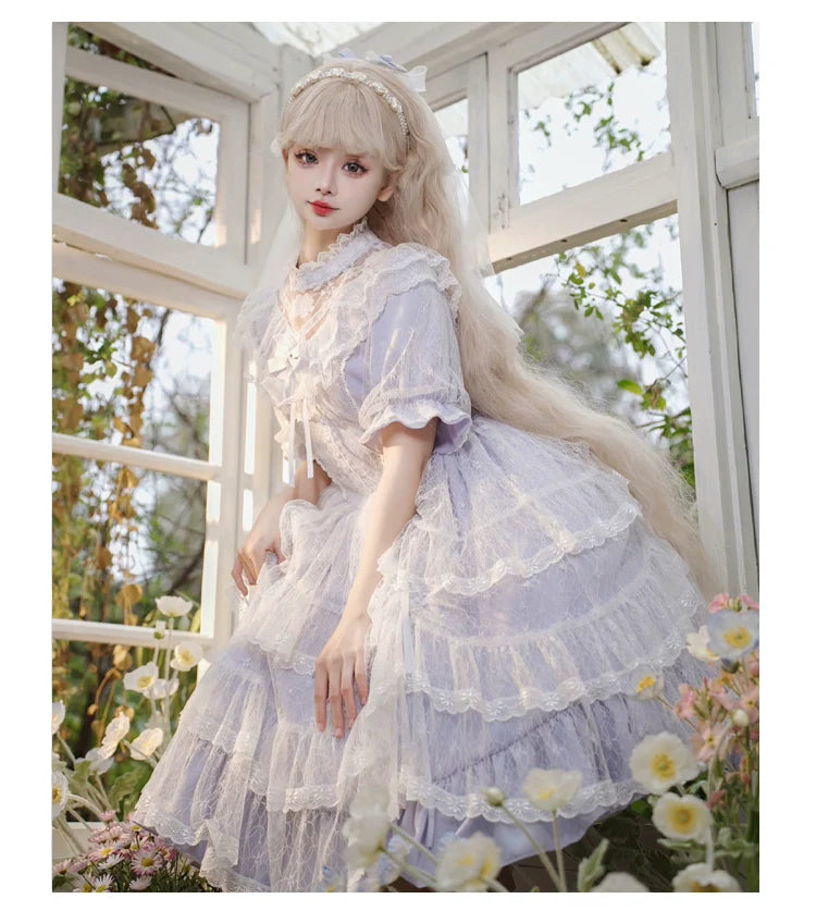 Eieyomi~Iris Love~Classic Lolita OP Princess Lolita Puff Dress and Veil