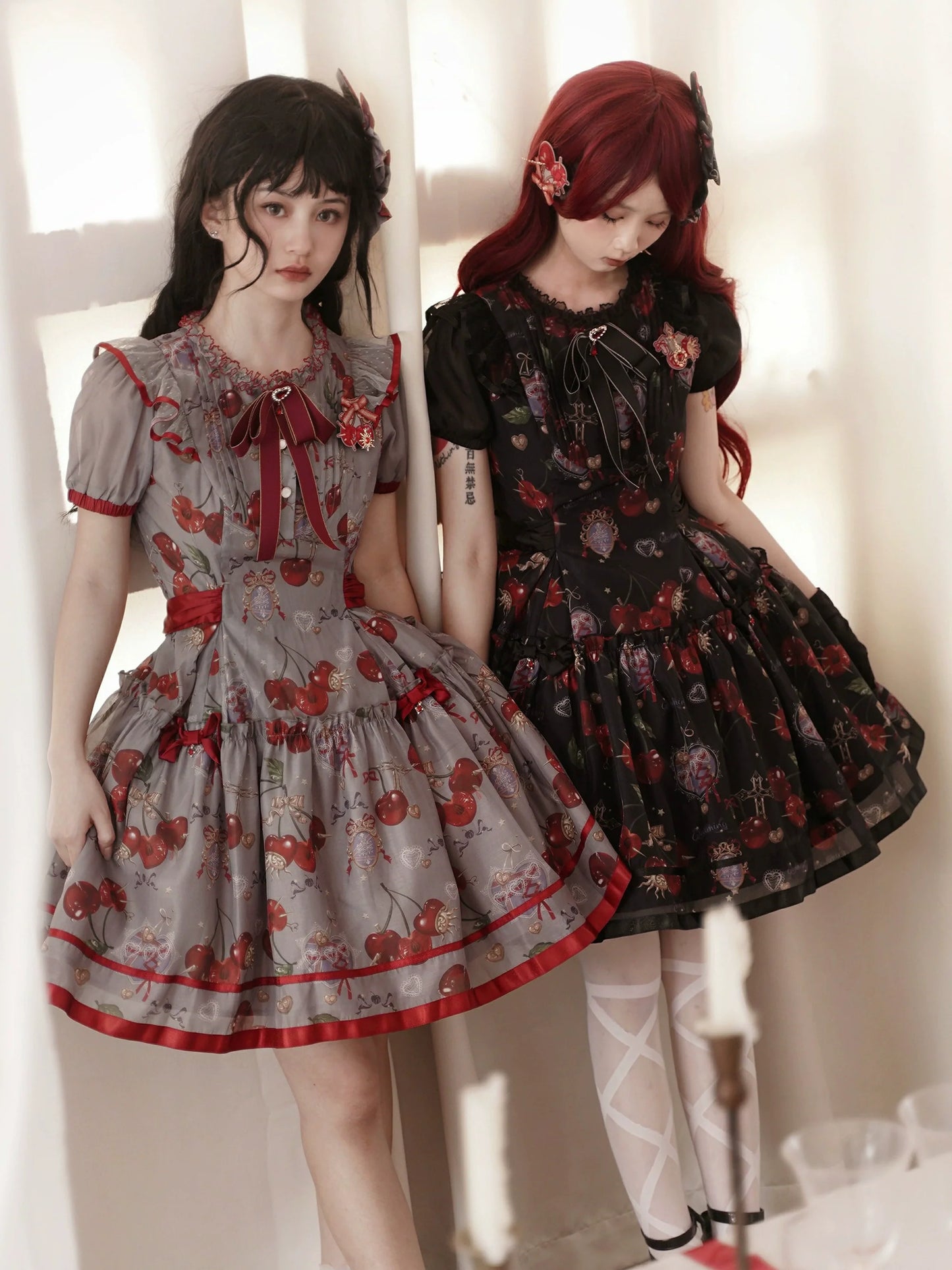 (Buy for me)Gloaming~Sweet Lolita Cherry print Short Sleeve OP and SK Set