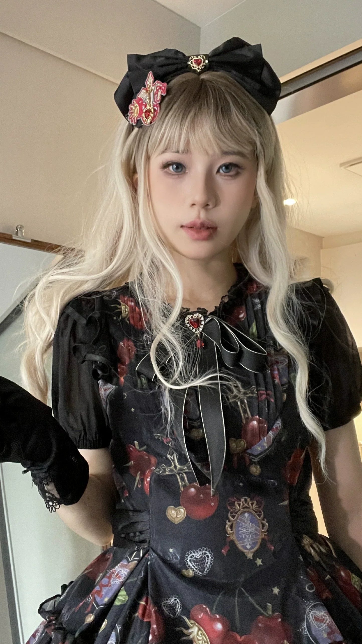 (Buy for me)Gloaming~Sweet Lolita Cherry print Short Sleeve OP and SK Set