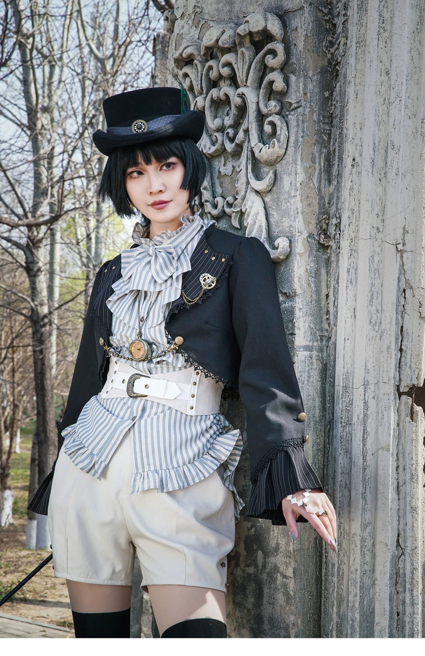 (BFM)Mr. Yi's Steam Continent~Gothic Lolita Cardigan Long Sleeve Black Short Jacket