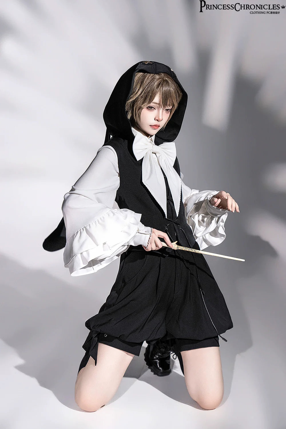 Princess Chronicles~Rabbit Feather~Black Ouji Lolita Vest Shorts Suit Prince Cloak Set