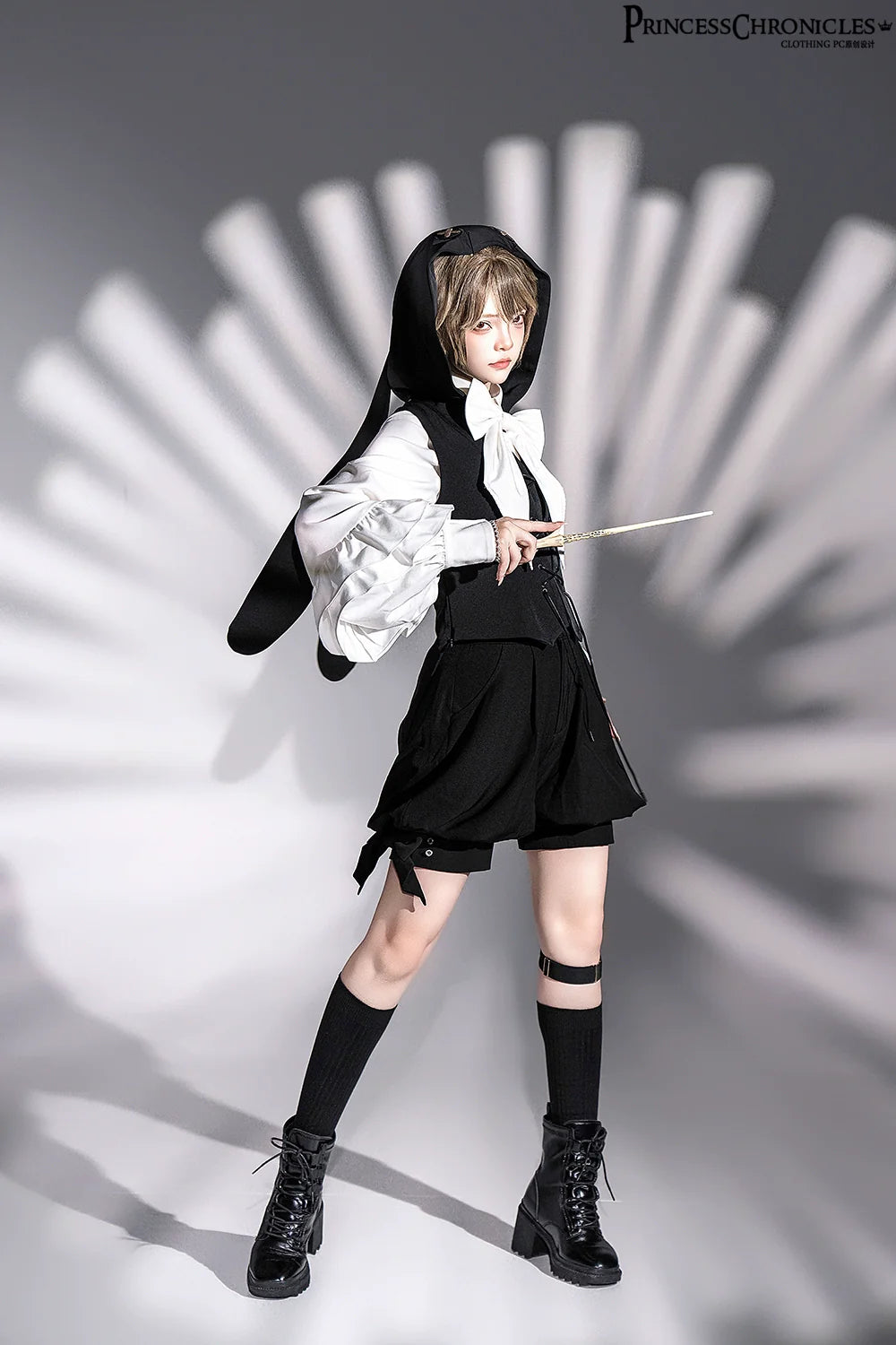 Princess Chronicles~Rabbit Feather~Black Ouji Lolita Vest Shorts Suit Prince Cloak Set
