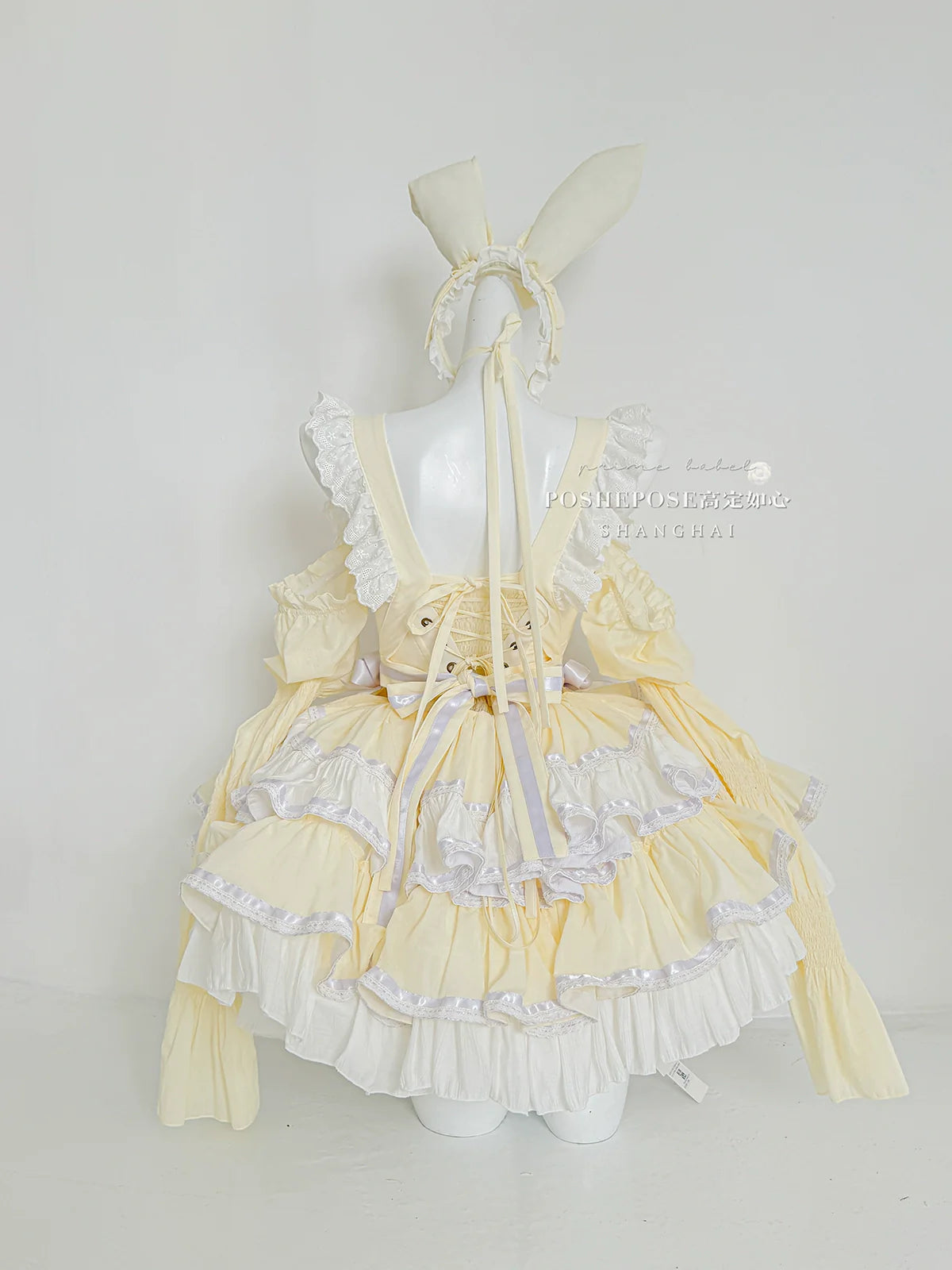 POSHEPOSE~Maid Bunny~Gorgeous Sweet Lolita OP Dress with Detachable Sleeves and Apron