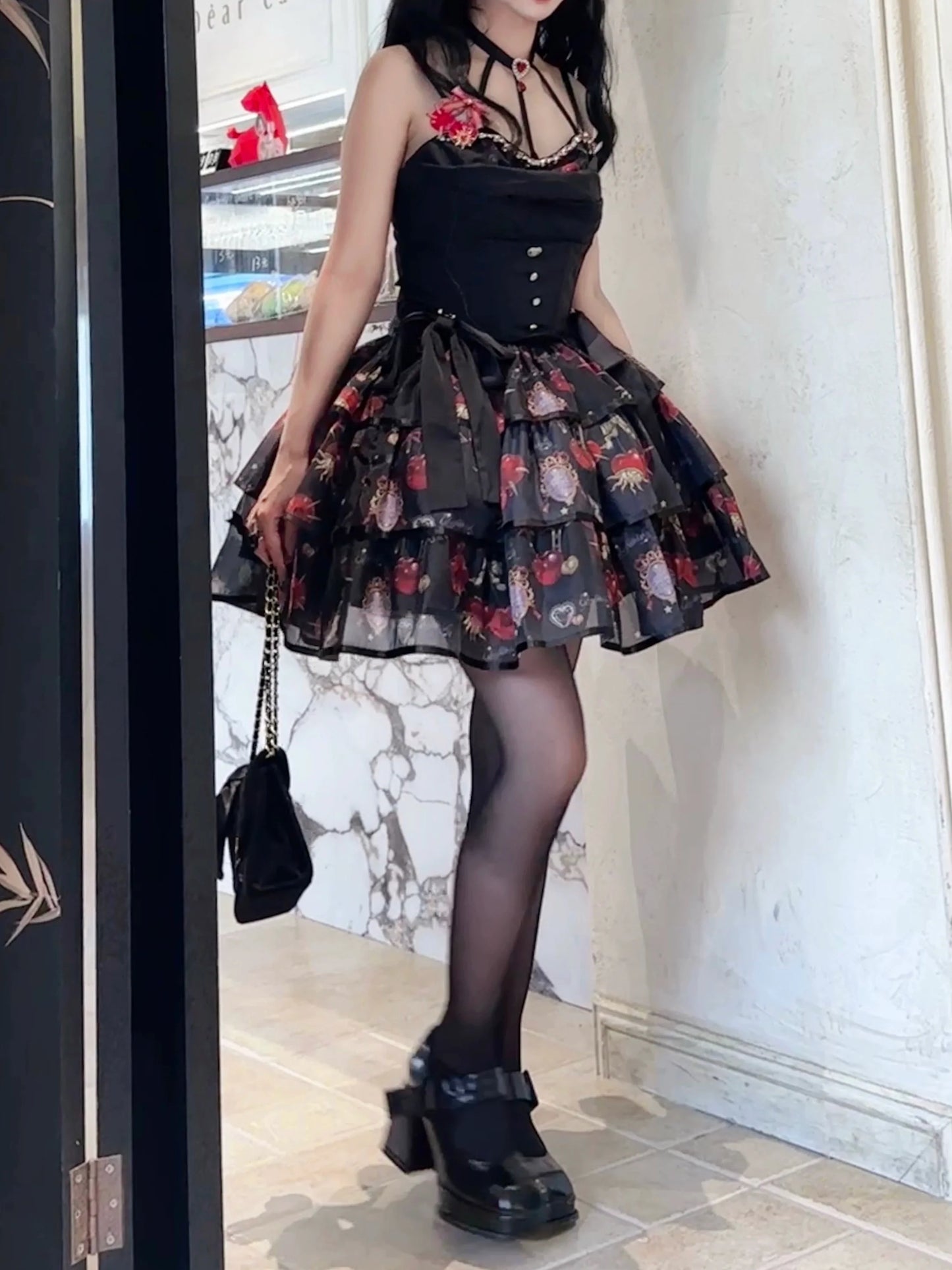 (Buy for me)Gloaming~Sweet Lolita Cherry print Short Sleeve OP and SK Set