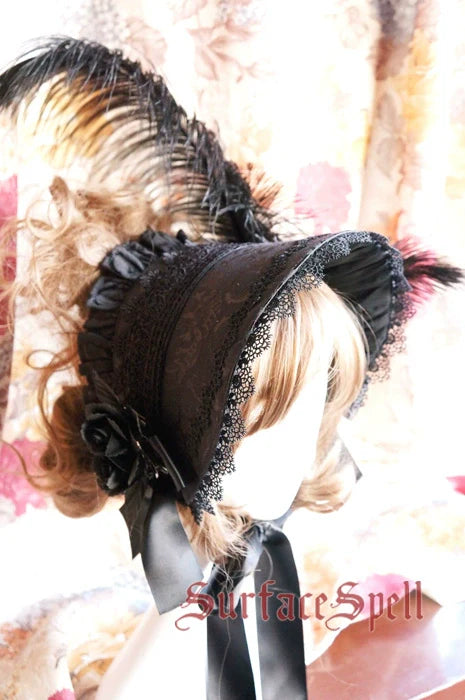 Surface Spell~Gothic Lolita Half Bonnet Beautiful Feather Lolita Hat