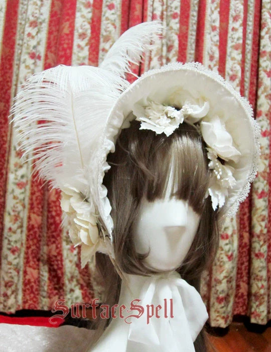 Surface Spell~Gothic Lolita Half Bonnet Beautiful Feather Lolita Hat
