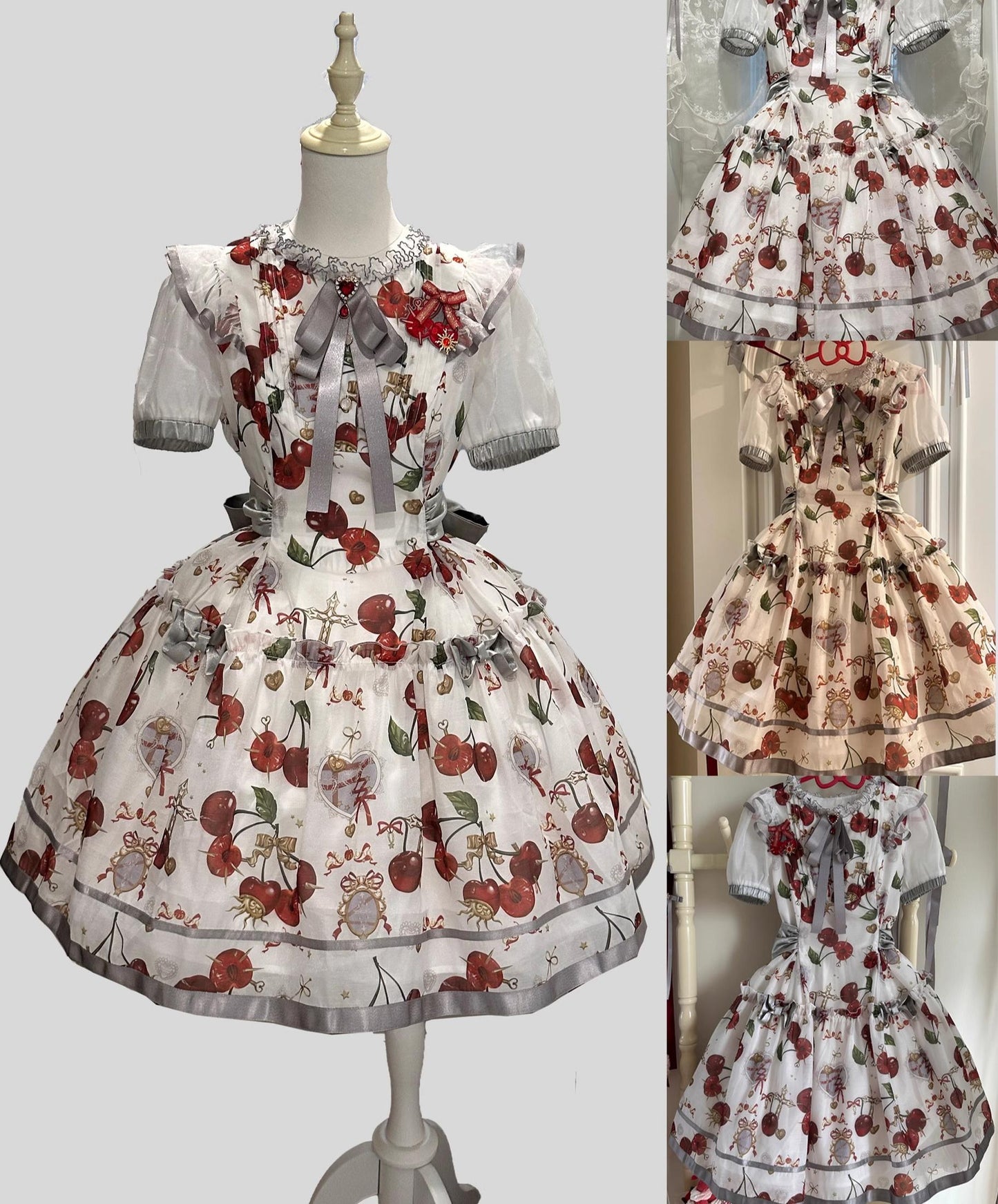 (Buy for me)Gloaming~Sweet Lolita Cherry print Short Sleeve OP and SK Set
