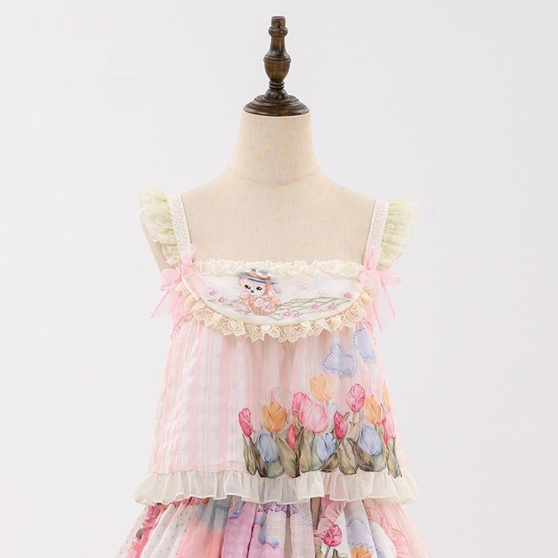 Mewroco~Country Patchwork~Sweet Lolita Dress Set Print OP SK Shirt and Camisole