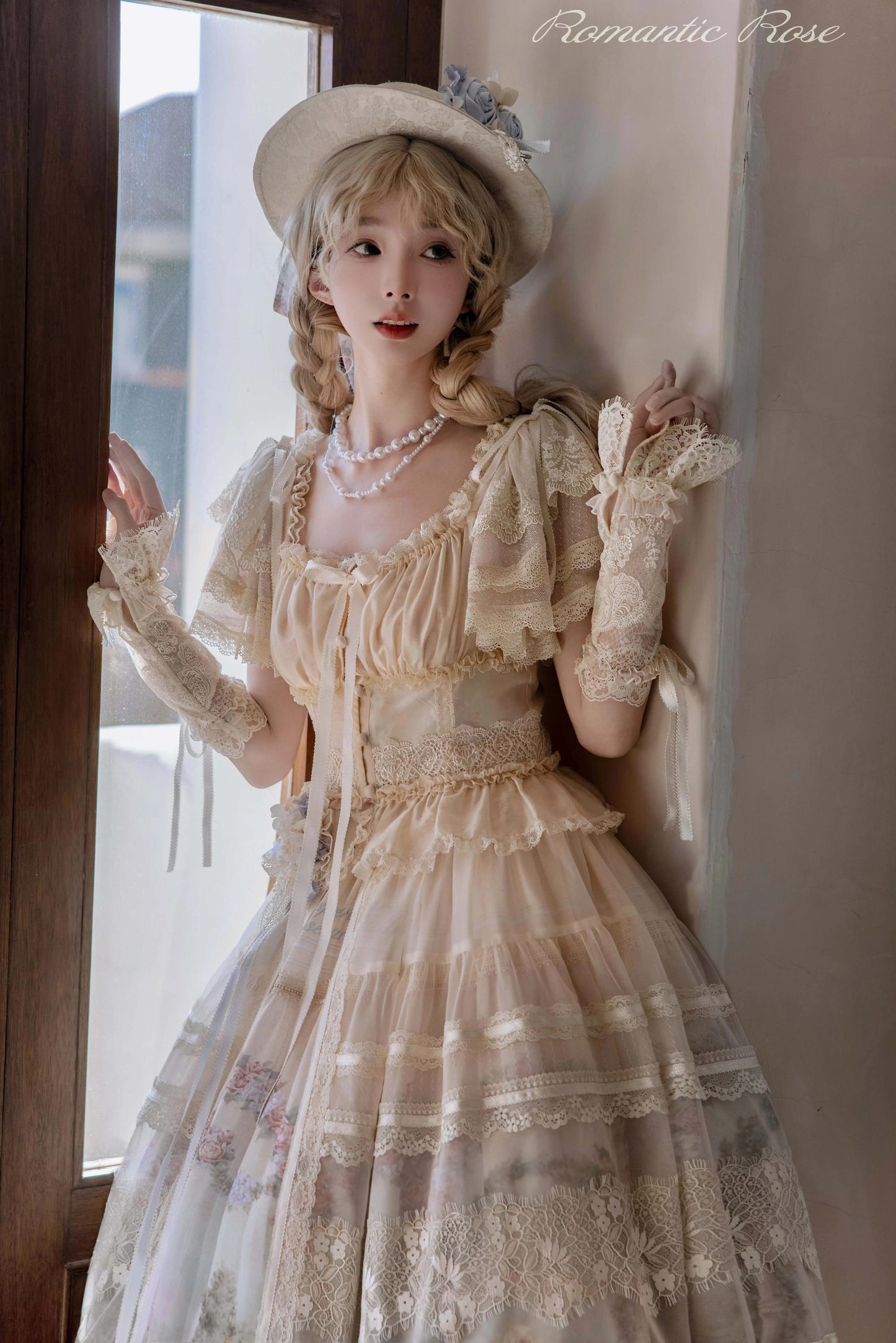 ZUOlanrichen~Romantic Rose~Classic Lolita Shirt with Puffy Sleeves Sheer Skirt Overlay