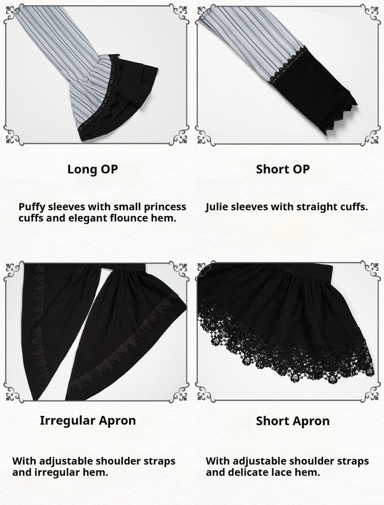 With PUJI~Nocturne SP~Striped Gothic Lolita OP Twin Lolita Dress with Apron