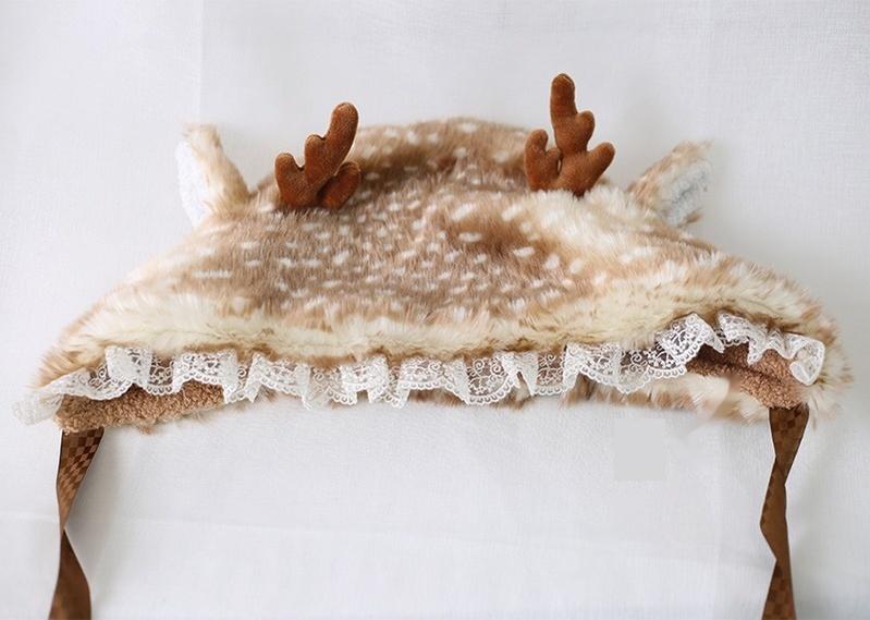 Xiaogui~Deer Spot~Japanese Kawaii Lolita Hat Cute Antler Fleece Lei Feng Hat
